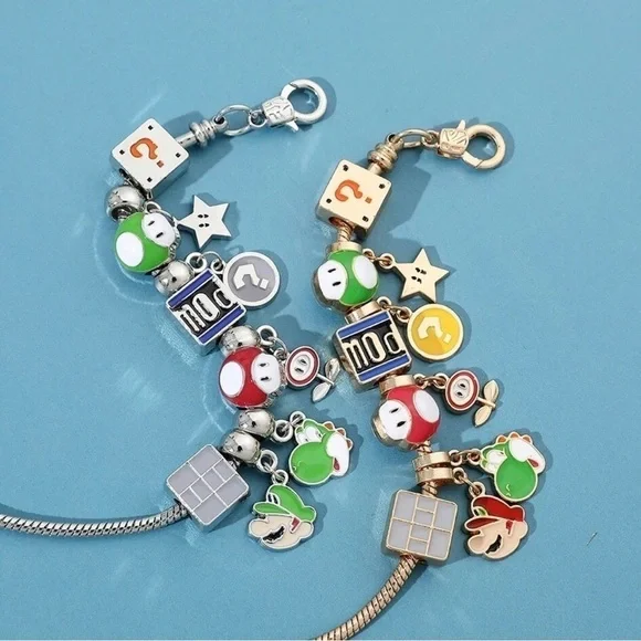 Gold Plated Super Mario Bros Nintendo Themed Charm Bracelet - Picture 3 of 6